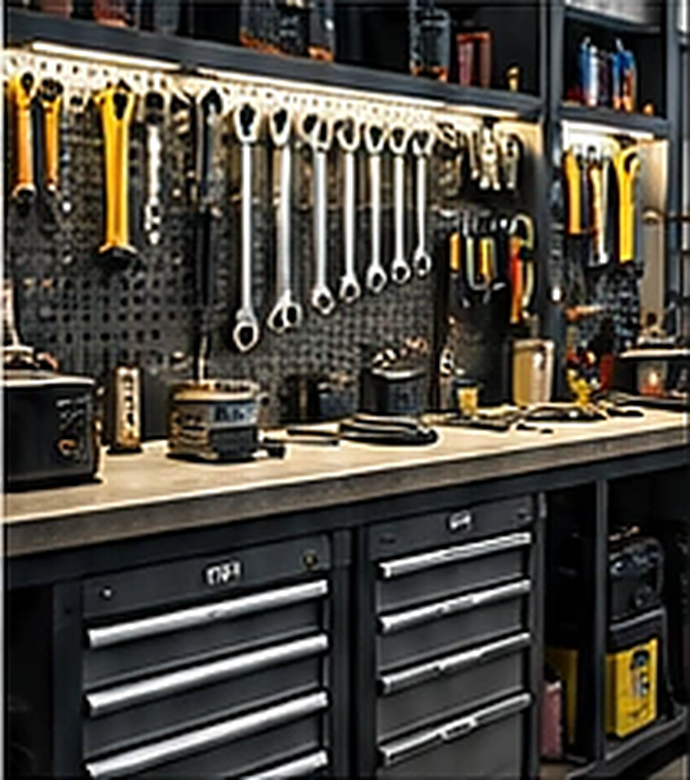 Illustrative workshop tools display; not a stock or brand-availability claim.